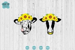 Cow Head With Flowers, Sunflower SVG, Floral Cow SVG,DXF,PNG Product Image 1