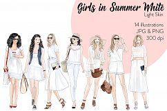 Watercolor Fashion Clipart - Girls in Summer White - Light Skin Product Image 1