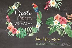 Watercolor Tropical Clipart Elements Flowers Floral Hibiscus Flamingo Set Product Image 2