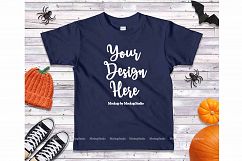 Halloween Fall Navy Kids Shirt Mockup Teen Flat Lay Product Image 1