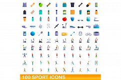 100 sport icons set, cartoon style Product Image 1