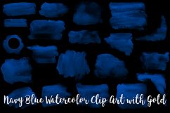 Navy Blue Watercolor Clip Art with Gold, Transparent PNG Product Image 2