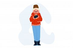 Hot Drink Drinking Woman In Winter Day Vector Product Image 1