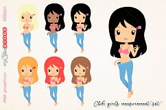 Cute Girl takes waist measuring results. weight loss kawaii clipart set for planner stickers, digital planning, sraps, blog graphics. Product Image 1