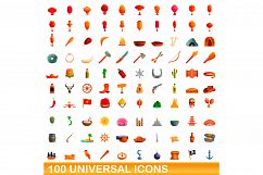 100 universal icons set, cartoon style Product Image 1