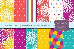 Summer Dahlia Digital Paper Set Scrapbook Paper Floral Scrapbook Paper Product Image 1