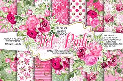 Watercolor HOT PINK digital paper pack Product Image 1