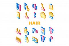 Healthy Hair Treatment Collection Icons Set Vector Product Image 1