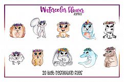 Boho Animal Clipart-Watercolor Clipart-Animal Clipart-Cute-Cartoon-Forest Animals-Watercolor Animal-flowerchild Product Image 2