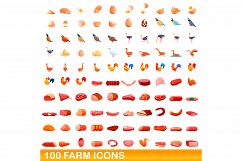 100 farm icons set, cartoon style Product Image 1