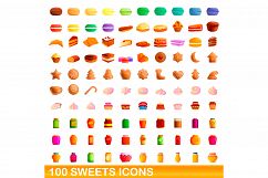 100 sweets icons set, cartoon style Product Image 1