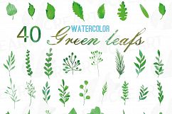 Green leaves and branches watercolor clip art pack, hand painted leafs collection. PNG, jpg, svg, vector illustrator &amp; corel files included Product Image 1