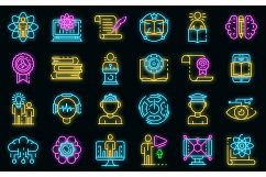 Interactive learning icons set vector neon Product Image 1