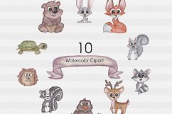 Woodland Clipart-Watercolor Clipart-Animal Clipart-Cute-Cartoon-Forest Animals-Watercolor Animal-Fox-Squirrel-Bunnie-Skunk-Turtle-Hawk-Deer Product Image 3