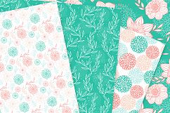 Coral and Teal Floral Vector Patterns - Red Flower Seamless Digital Papers Product Image 4