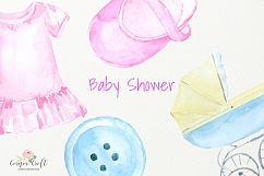 Watercolor Clipart Baby Shower, Baby Cloth, Pram, Crib, Christening Gown, Dress  Product Image 8