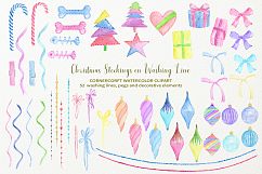 Hand painted watercolor Christmas Stockings on washing Line Product Image 4