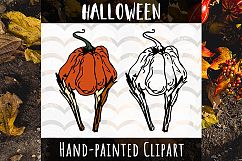 Scary Pumpkin with Hands Halloween Clipart Product Image 1
