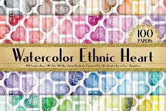 100 Seamless Watercolor Ethnic Heart Valentine Digital Paper Product Image 1