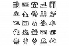 Hydro power icons set, outline style Product Image 1