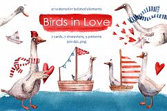 Birds in Love - Watercolor Clip Art Set Product Image 1