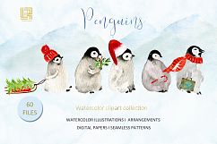 Penguins. Watercolor clipart Product Image 1