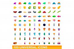 100 universal icons set, cartoon style Product Image 1