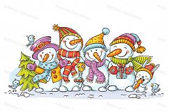 Happy colorful snowmen with Christmas ornaments Product Image 1
