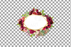 Boho bordo floral frames watercolor clip art pack, burgundy Product Image 12