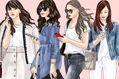 Fashion illustration clipart-Girls with Phones 2 -Light Skin Product Image 3