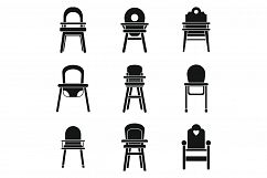 Feeding chair baby icons set, simple style Product Image 1