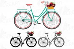 Floral bicycles clip art pack, vintage floral boho bikes Product Image 1