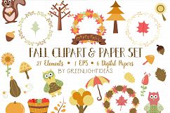 Fall Clipart Set and Digital Papers Product Image 1