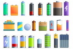 Battery icons set, cartoon style Product Image 1