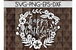 Happy Birhtday SVG Cutting File, Leaves Papercut DXF EPS PNG Product Image 1