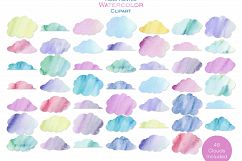 RAINBOW WATERCOLOR CLOUDS Clipart Commercial Use Watercolour Sky Clouds 48 Fluffy Pink Purple Blue Clouds Planner Sticker Graphics Product Image 2