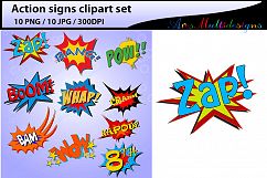 action signs / High Quality clipart / action sign silhouette / zap clipart / bang clipart / pow clipart / boom clipart /pop art / comic book Product Image 1