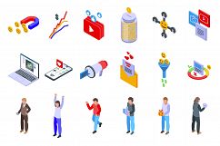 Successful campaign icons set, isometric style Product Image 1