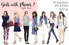 Fashion illustration clipart-Girls with Phones 2 -Light Skin Product Image 1