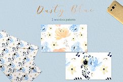 Dusty blue and gold watercolour flowers Digital clipart hand drawn. Soft blue, grey and cream colors. Product Image 8