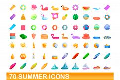 70 summer icons set, cartoon style Product Image 1