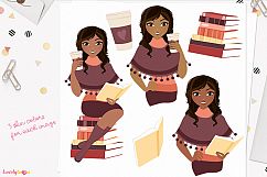 Book lover woman character clip art (L286 Bliss) Product Image 1