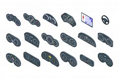 Car dashboard icons set, isometric style Product Image 1