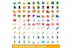 100 universal icons set, cartoon style Product Image 1