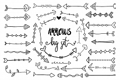 Black hand drawn doodle arrows clipart, Tribal cute arrow clip art Product Image 1
