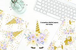 Unicorn clip art, flowers with gold Product Image 2