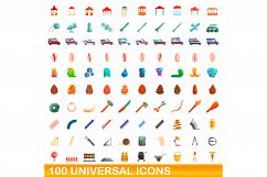 100 universal icons set, cartoon style Product Image 1