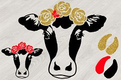 Bandanna Flower Heifer Cow SVG, Glitter farm cowboy 795S Product Image 1
