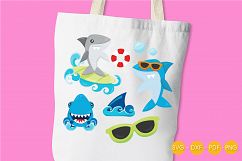 Summer Sharks cutting files svg, dxf, pdf, eps included - cut files for cricut and silhouette - Cutting Files SG Product Image 3