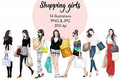 Shopping girls watercolour fashion illustration clipart Product Image 1